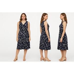 NWT 41 Hawthorn Dress Womens Blue‎ Large Blue Floral Faux Wrap Belted Sleeveless